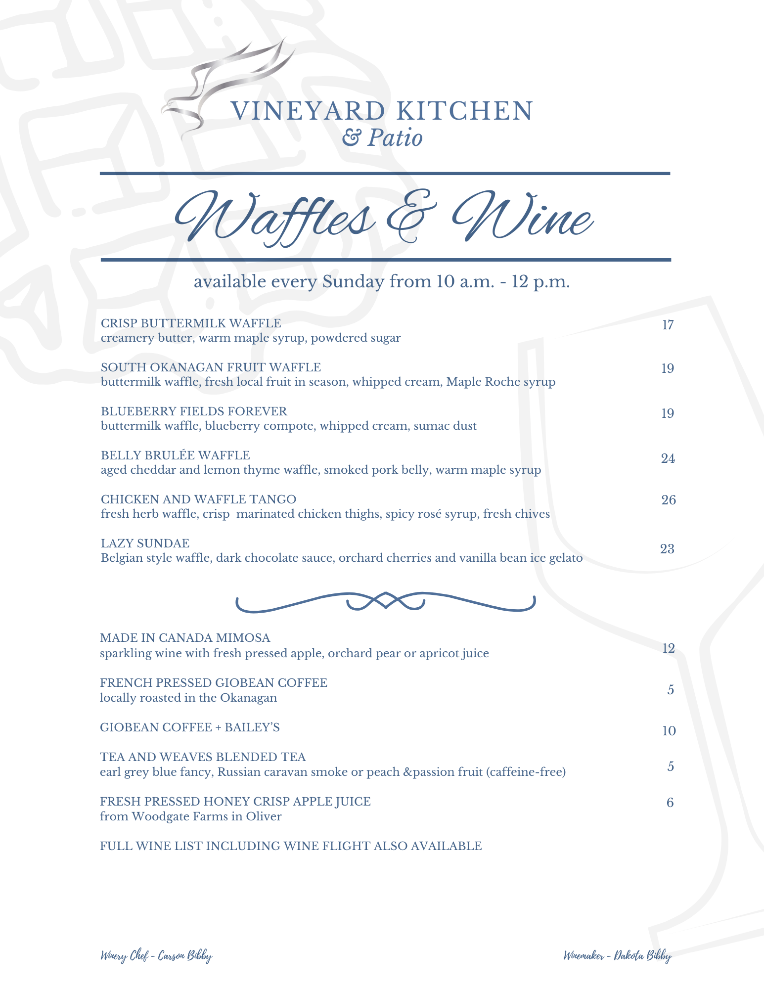 WAFFLES & WINE MENU