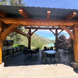 Our outdoor dining area overlooks the vineyard & Green Lake