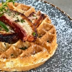 Belly Brulee Waffle from our waffles & wine menu